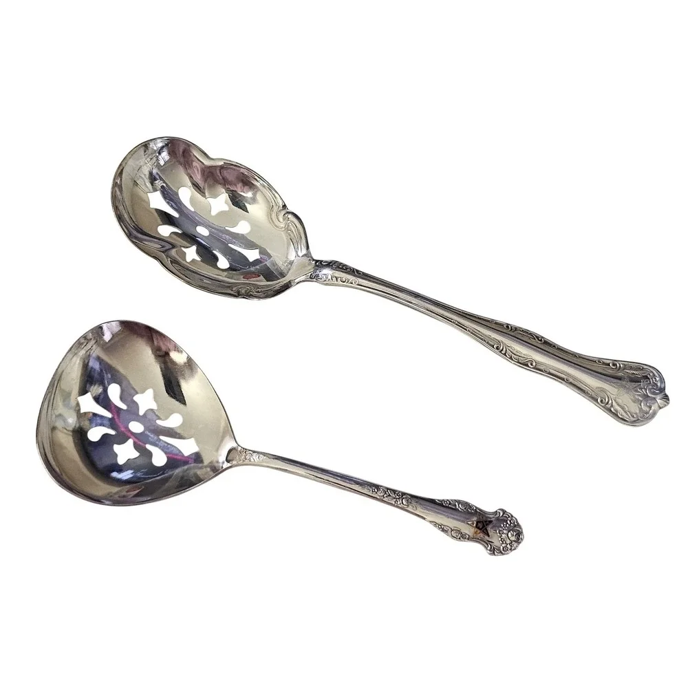 Vintage WM A. Rogers Silverplate OES Serving Spoons Set of 2 Masonic Flatware